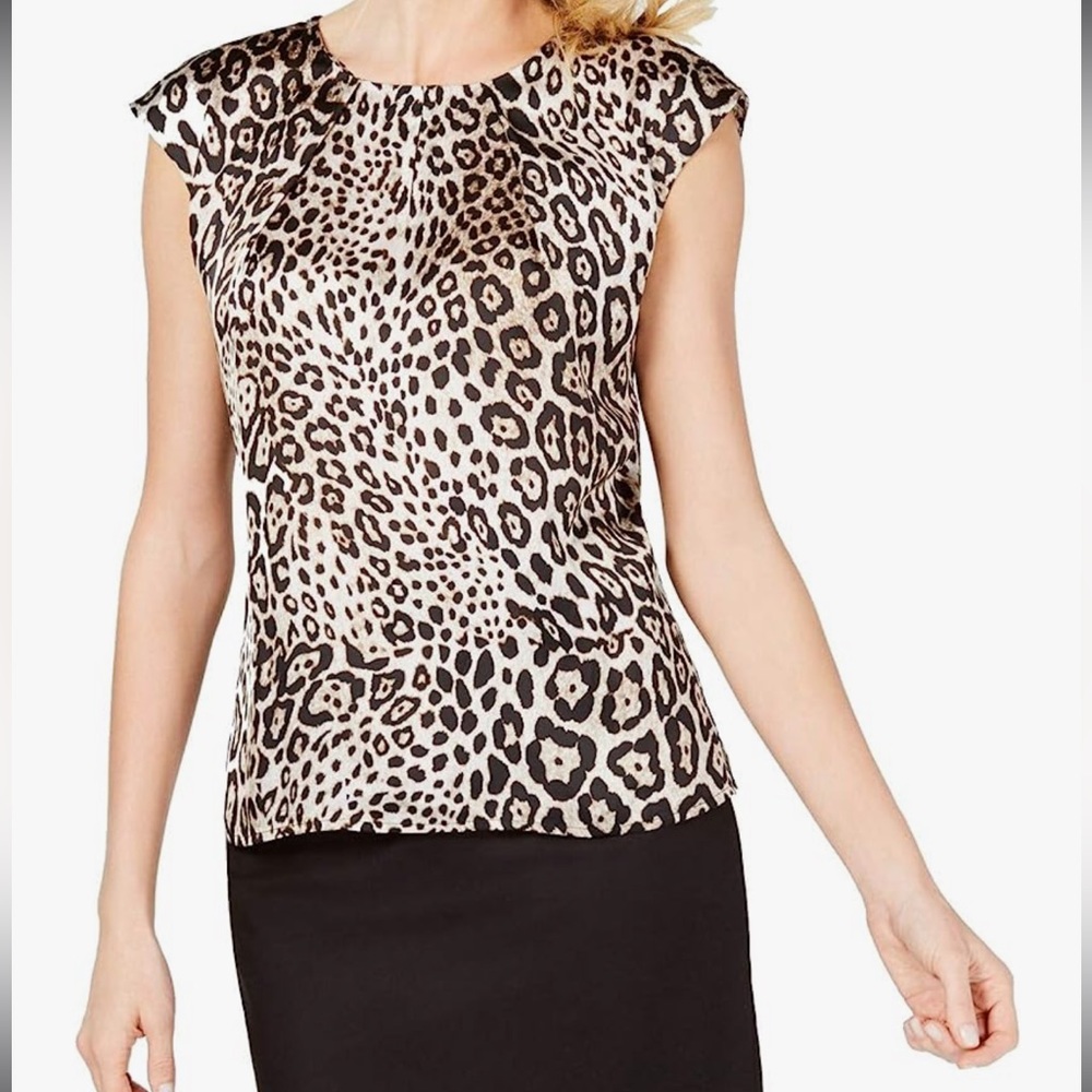 Studio A Animal Print Brown Peplum Dress Womens Size 10P Stretch Casual